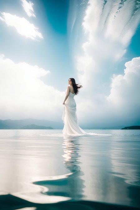 HighKeyStyle, woman, floating in the water, calm water, white backgroun
intricate details, hyperdetailed, cinematic, realistic, masterpiece, <lora:HighKeyStyle:0.8>