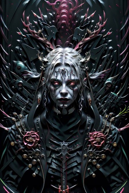 veins growing and pumping blood, pale gothic evil king, vascular networks growing, hand painting, oozing thick neon rainbow blood, real blood, giger, peeled flesh, by artist ross tran, vaporwave, sleek, symbolist, artstation, elegant, majestic, painterly
