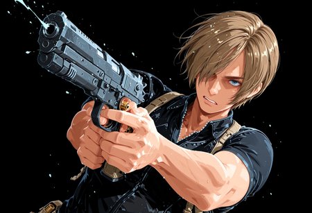 flat color,lineart,monochrome,flat colors,minimal,vectorial,vector, 1boy,male,masculine,leon kennedy, brown hair,hair over one eye,bulletproof vest,bullet,thick eyebrows,light blue eyesholding gun,holding gun,arms,holding gun,detailed faceangry,shaded face,,lip,underlip,chromatic aberrations,empty background,black background,dynamic motion,dynamic stance,vfx,detailed eye,focused,,spread shot,dutch angle,Flatline, Flat vector illustration,arp,4K,masterpiece,half body, 