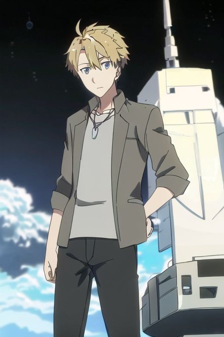 high resolution, professional photography, solo, best quality, 1Boy, Yamato Ishida, Blond Hair, Deep Blue Eyes, Necklace, Rocket Engineer, Nasa, OverallDetail