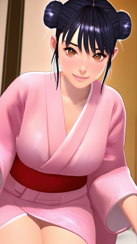 amazing quality,absurdres,best quality,masterpiece,highres,newest,detailed,detailed body,detailed face,masterpiece,best quality,solo,
æ±ãã¦!ååå«æ,1girl,solo,japanese clothes,kimono,double bun,hair bun,brown eyes,pink kimono,black hair,3d,realistic,<lora:æ±ãã¦!ååå«æ:0.8>,