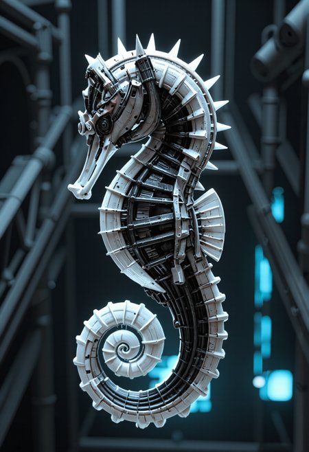 A seahorse with its curled tail as a perfect spiral.,<lora:geometric_shapes_v1.0:1.0>, geometric_shapes, <lora:ck-Sci-Fi-Concepts-000015:0.2>, in the style of ck-sfc, <lora:scifi-robot-flux-v1:0.2>, scifi robot, <lora:scifi-room-flux-v1:0.2>, scifi room, <lora:Sci-fi_env_flux:0.2>, <lora:UNI_FI_NoCAP:0.2>, cinematic lighting, futuristic, sci-fi, plastic, glossy paper, iso150, 35mm, score_9, intricate details, Hyperrealism style, 3d, concept-art, dreaminess, psychedelic, shallow-depth-of-field, cinematic lighting, soft bokeh, very beautiful composition, Unreal, real-time 3D, Epic Games style, Unreal Engine style, 3d-rendering, vibrant contrast depth and shadow enhanced using (Gaussian blur) for a soft background focus, (sharpen filter) applied, (color grading) to enhance contrast between warm and cool tones, (noise reduction) for a smooth, clean finish, (HDR toning) used for extra depth and detail, highly detailed dreamy background detailed skin texture, subsurface scattering award-winning, professional, highly detailed, dreamlike, mysterious, provocative, symbolic, intricate, detailed, hyper-detailed, masterpiece, award winning, midjourneyv6.1