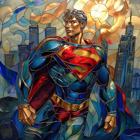 superman flying over a city, bird view