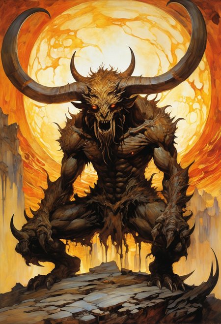 (((horned monster silhouette ,:1.2))) (((four legs, ))) (((brown fur1.2))., , <lora:add-detail-xl:3>, famous artwork (by john berkey:1.2), (fractal art:1.2), fantasy style,, (by Henry asencio:1.1), (by Josephine Wall:1.1),  (by Edgar Degas:1.2), (by Pierre-Auguste Renoir:0.9), (by Claude Monet), (by Vincent Van Gough:), (by J M W Turner), (by Hokusai) and  (by James Gurney) , (oil painting), (Art Nouveau), (by Gustav Klimt:), (by Egon Schiele), (by Oskar Kokoschka), (by Alphonse Mucha), (in ukiyo-e art style:0.6), (masterpiece:1.2), (epic composition:1.4), (talent:1.2)