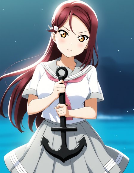 <lora:Koto-Umi-Riko-Shizu-Setsu-LLAS-LyCORIS-AnimagineXLV31:0.8> <lora:Perfect Hands:1> <lora:HandFineTuning_XL:0.6> <lora:add-detail-xl:1> <lora:holding_anchor:0.6:0.6:lbw=ALL-OUTS>
1girl, looking at viewer, upper body BREAK
(riko-llas:1.3) BREAK
big pupils, large breasts, narrow waist, lips, blush, serious BREAK
(s-ura:1.1), summer uniform, white serafuku, short sleeves, collarbone, (midriff, navel:0.8) BREAK
red necktie BREAK
grey miniskirt, pleated skirt BREAK
(holding_anchor:1.2), anchor, ocean, blue sky BREAK
(masterpiece, absurdres:1.2), very aesthetic, perfect anatomy, perfect lighting, Perfect Hands, cinematic light, light particles, (depth of field, blurry background:1.2), lens flare, sunbeam