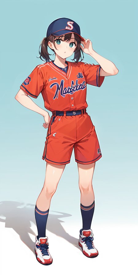 score_9, score_8_up, score_7_up,source_anime, high res image,masterpiece,best quality,cute face,clear skin,shiny hair,ultra detailed eyes,simple background,  <lora:softball uniform_pony_V1.0:0.5> softball uniform, softball, socks