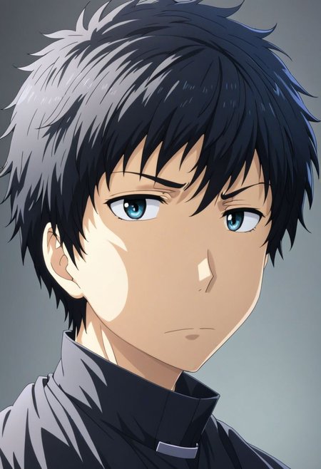 high resolution, solo, best quality, 1Boy, Arata Kaizaki, Black Hair, portrait, looking at viewer, focused gaze forward, upper body, head upright, frustation, OverallDetail