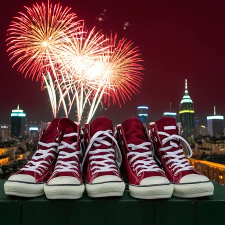 (shoes showcase) <lora:08_shoes_showcase:1.1>
Maroon background,
high quality, professional, highres, amazing, dramatic,
(Big city rooftop and New Year's Eve fireworks:0.5),