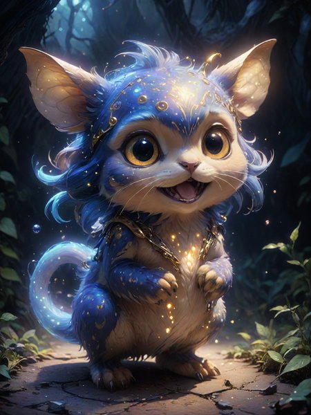 a cute creature, a lot of little details, by ayami kojima, smooth shading, 8k, cinematic composition, octane render, concept art, trending on artstation, digital painting, anime, disney, pixar, 8k, hd, dof, kodak film, volumetric lighting, subsurface scattering, photorealistic, octane <lora:EnvyMagicalXL01:0.8> magical <lora:AetherPunkAIv2:1> aetherpunkai, [prompt] <lora:LCM_LoRA_Weights:0.7>