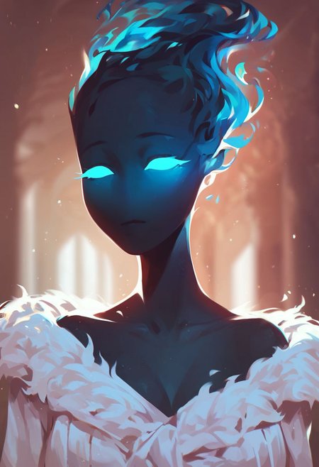 (((beautiful, high quality))), upper Body, score_9, score_8_up, score_7_up, 
FireHuman, black fire, empty eyes, 1girl, black skin, blue eyes, white top,
looking at the viewer, posing, blurred background,