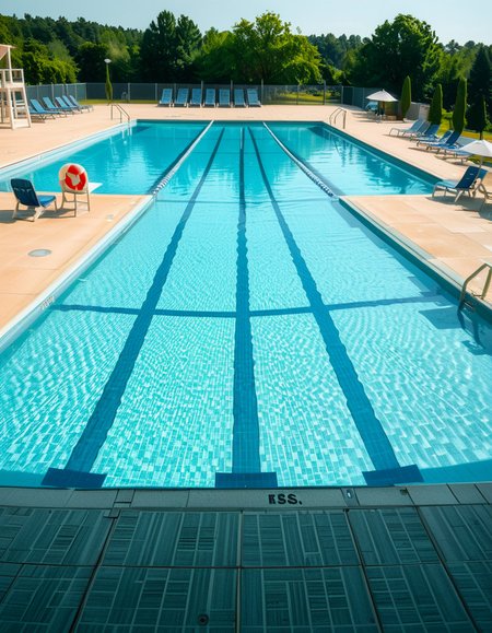 A large public swimming pool on a sunny day, completely empty of people. The clear blue water is still, reflecting the bright sky. Sunlight creates shimmering patterns on the tiled pool floor. The pool deck is lined with neatly arranged lounge chairs and colorful umbrellas. A lifeguard chair stands vacant at the poolside. Surrounding the area, lush green trees and well-maintained landscaping add a sense of tranquility. The atmosphere is calm and serene, with no movement except for the gentle ripples in the water.
<lora:SDXLFaeTastic2400:0.4> <lora:extremely_detailed:0.4> extremely detailed, <lora:public_swimming_p00l:1>,public swimming p00l, Masterpiece,best quality,hi res,8k,hi res,8k,award winning,(sharp focus, intricate, highly detailed),