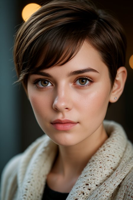 cinematic film still centered, portrait photo of 25 y.o woman, pixie cut, open jacket, sweater, natural skin, dark shot
BREAK
award winning artwork, many details, extreme detailed, full of details, Wide range of colors, Dramatic, Dynamic, Cinematic, Sharp details, Insane quality, Insane resolution, Insane details, Masterpiece, 32k resolution, day, natural light, pastel colored theme, insane detail, 32k, RAW,   <lora:extremely_detailed:0.8> extremely detailed . shallow depth of field, vignette, highly detailed, high budget, bokeh, cinemascope, moody, epic, gorgeous, film grain, grainy