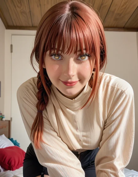 score_9, score_8_up, score_7_up, 1girl, solo, narrow waist, wide hips, huge ass, looking at viewer, lingerie, garter straps, bra, thighhighs, on bed, top-down bottom-up, highres, high quality, masterpiece,     <lora:catalina_slitherin:1> realistic, icata, photography, solo, brown hair, looking at viewer, breasts, photorealistic, high quality, highres,masterpiece, Stable-Yogis-Canon-EOS-R5-1.3x, large breasts,  <lora:Makima:0.5> makima_v1, solo, shirt, white shirt, red hair, ringed eyes, braid, braided ponytail, yellow eyes, smile, black pants