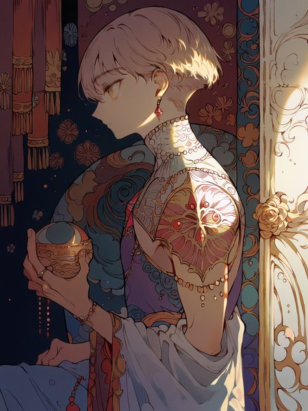 score_9, score_8_up, score_7_up, score_6_up, score_5_up,    <lora:MONXLP:1> mon, solo, 1boy, profile, short hair, male focus, jewelry, from side, holding,