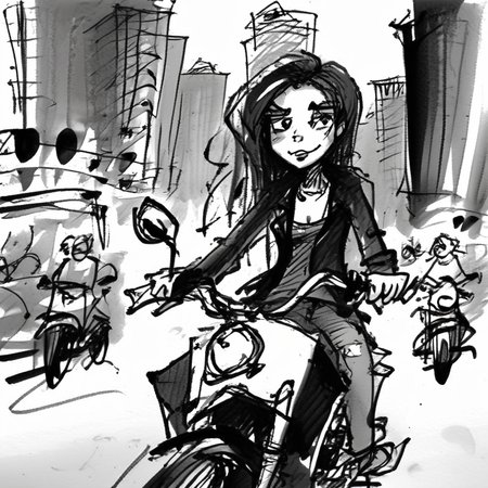 corcoc4s  girl on a motorbike rides the city street,  very detailed<lora:corcoc4s:1>