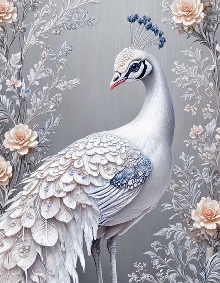 novuschroma68 style white peacock zebra with flowers  <lora:sdxl_lightning_8step_lora:1> <lora:novuschroma68 style:1>