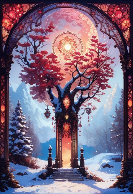 score_9, score_8_up, score_7_up,  Mystical Chinese temple, winter, dawn