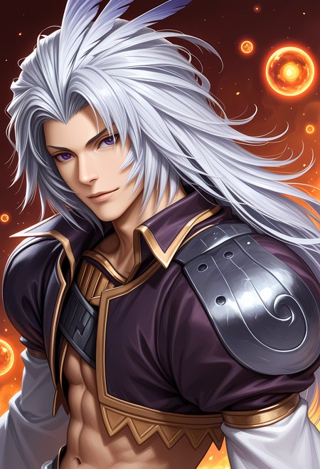 masterpiece, best quality, amazing quality, dutch angle, abstract background, BREAK
solo, 1boy, male focus, ff9_kuja, white hair, long hair, feather in hair, purple eyes, armor, upper body focus, BREAK
<lora:cfg_scale_boost:.6> <lora:Kuja_-_Final_Fantasy_IX_-_ILXL:1>
