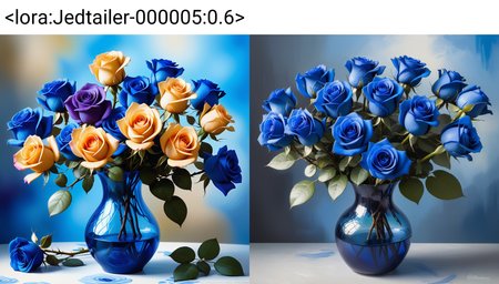 a bunch of blue roses in a vase, masterpiece, full of details, vivid colours, positive emotional, Jed-dtl, <lora:Jedtailer-000005:0.6>