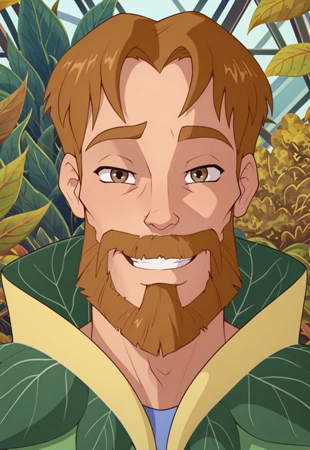 solo, masterpiece, modern, new, 1boy, male, masculine face, daddy looking face, w0lfc0nf

WinxRhodos, brown hair, beard, leaf outfit, greenhouse background, headshot, looking at viewer, smiling, face focus