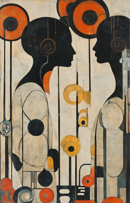 masterpiece,best quality,<lora:tbh269-sdxl:0.9>,illustration,style of Koloman Moser, portrait of Housework robots