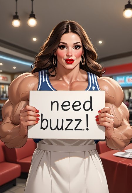 (Score_9, score_8, score_7_up, (((High Resolution, Best Quality)))), solo, Zoroj,
Carol Denvers, (cleavage bodycon dress), (Long brown hair,),  happy, brown eyes, Blush, red lipstick, Latina, caramel skin, perfectly round breasts, restaurant, Natural light on her skin, Soft juicy lips, Beautiful face, Gorgeous lights on her skin, Depth_of_field, (((athlete))), beefy, masculine, manly body, swole forearms, muscular thighs, ((muscular arms)), swole legs, skinny face, huge nipples, swole biceps, erect nipples, (((female face))), ((((big masculine hands)))) (muscular upper body:1.2,), ftm, Expressiveh, large,  (((human head)))  ((upper body focus)) red nail polish, (((need_buzz, holding sign)))