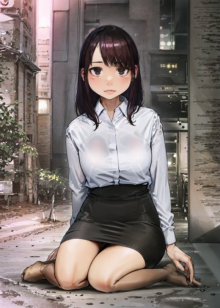 masterpiece, best quality, ultra-detailed, illustration, 1girl, looking at viewer, city background, pink hair,  yomu \(sgt epper\), <lora:YomStyle-000010:1>