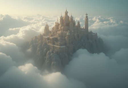 HIGHLY DETAILED[(an ancient CITY in the clouds,a dream world shifting landscapes, and ethereal creatures, Captured with a Hasselblad X2D 100C and an 80mm f/1.9 lens, hyper-realistic textures, soft studio lighting, elegant shadows, styled for a Vogue beauty editorial, incredible realism, creamy bokeh, ultra-detailed textures, perfect lighting],