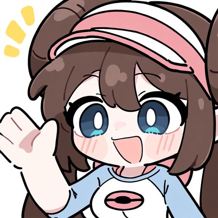 1girl, rosa \(pokemon\), chibi, chibi, solo, from front, laughing, innocent, very happy, surprised, white pupils, white background, one hand up, one hand waving, one hand at side, notice lines, upper body, best quality, amazing quality, best finished, <lora:NAImiyao:1>