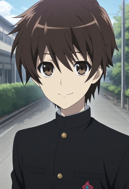 masterpiece,best quality,amazing quality, source_anime,
KoichiSakakibara, 1boy, male focus, solo, brown eyes, brown hair, school uniform, gakuran, jacket, black jacket, buttons, smile, outdoor, portrait, looking at viewer,