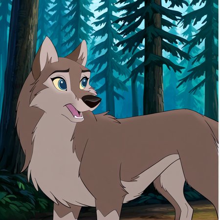 <lora:aleuillustrious:1>, (masterpiece), (best quality), (ultra-detailed), amazing quality, very aesthetic, illustration, perfect composition, intricate details, absurdres, incredibly absurdres, aleu, solo, open mouth, blue eyes, animal ears, outdoors, tree, no humans, nature, furry, forest, animal focus, 1girl, wolf, animal, body fur, two tone fur, yellow sclera