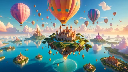 floating islands, gentle breezes, flying mysterious creatures, ethereal, sky-bound realms, golden hour, realistic, incredible, ultra-detailed, unique perspective, vibrant, pastel colors <lora:add-detail-xl:1>