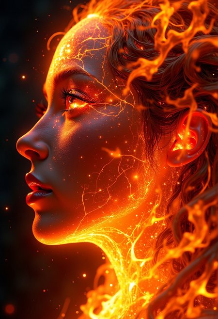 masterpiece, a blazing fire transforms into a woman, closeup portrait, abstract, fractal art. highest definition, HD32K, wallpaper, hyperdetailed, concept art, mythp0rt