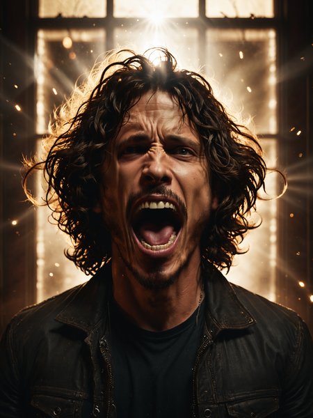 cinematic photo of   portrait of Chris Cornell screaming mouth opened, 35mm photograph, film, bokeh, professional, 4k, highly detailed Volumetric lighting, light shines through the window, Artstation, concept art, Octane render in Maya and Houdini <lora:Misty_Vintage:0.5> <lora:xl_more_art-full_v1:0.5> <lora:mouth_opened:1>