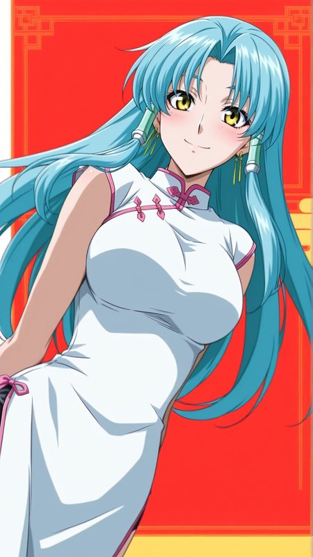 source_anime, general, best quality, masterpiece, 1girl,  <lora:Glacies_ill_v1.1:1> glacies\(srw\),hair tubes, blue hair,yellow eyes, large breasts,long hair,earrings, jewelry,china dress, happy, (embarrassed:0.8),  dynamic pose, dutch angle,