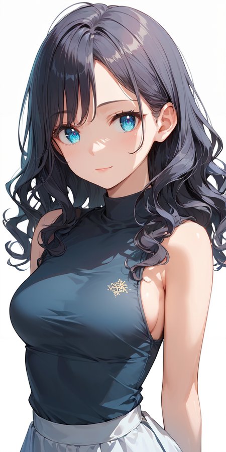 score_9, score_8_up, score_7_up,source_anime, high res image,masterpiece,best quality,women,middle breasts,cute face,clear skin,shiny hair,ultra detailed eyes,simple background,  <lora:wavy hair_pony_V1.0:0.8> wavy hair