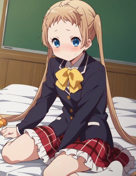 score_9, score_8_up, score_7_up, source_anime,
sanaedekomori, <lora:sanae-dekomori-s2-ponyxl-lora-nochekaiser:1>,
sanae dekomori, long hair, blue eyes, blonde hair, twintails, very long hair,
skirt, school uniform, jacket, plaid, kneehighs, plaid skirt, blazer, icho private high school uniform,
indoors, bed, bed room, on side, blush, drunk,
looking at viewer, cowboy shot, dutch angle, solo,