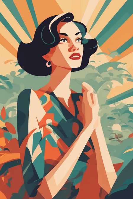 Josh Agle Style - a beautiful woman staring at someone in disbelief, style of Tom Whalen and Josh Agle