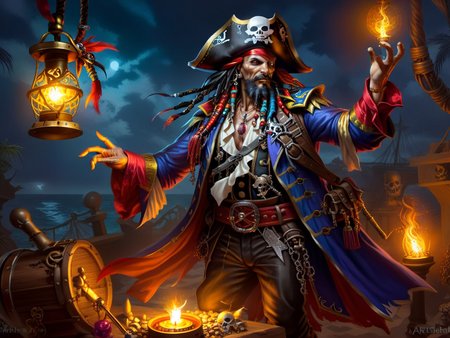 <lora:CulturePunkAI_3:.9> PiratePunkAI   sorcerer  Highly detailed, amazing, Impressive lighting, vibrant colors, Ultra Realistic, High quality, Highly detailed, trending on artstation, intricate detailed background