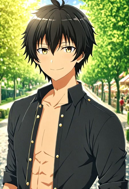 high resolution, solo, best quality, 1Boy, Seiya Kanie, black hair, short hair, Looking at viewer, happiness, depth of field, half body, outdoor, OverallDetail