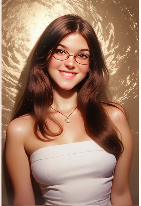 score_9, score_8_up, score_7_up, score_6_up, source_cartoon, 1girl, female, solo, femenine, petite, lean, pale skin, thick nerdy glasses, eyelids brown, brown eyes, soaking wet, long hair, brown hair, smile, diaphonous white dress, bronze necklace, medium breasts, female focus, official style, close up, perfect anatomy, perfect face, standing,  abstract beauty, beautiful, centered, looking at the camera, approaching perfection, dynamic, moonlight, highly detailed, watercolor painting, artstation, concept art, smooth, sharp focus, illustration, portrait