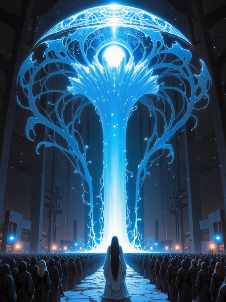 famous award-winning sci-fi painting, masterwork, hyper-realistic, photo-realistic, ultra detailed, high resolution, uhd, 8k, 4k, epic, highly aesthetic, beautiful, dramatic, accurate, symmetrical composition, at night, dim lighting, generations journey reach the hallowed end, suspended water, plasma of the sacrament, the black key of the veil, the black path of water bridges transcendency, corporeal constraints, corporeal shedding, cimerian weeping caught in tired chaliced hands, disciples parched lips, imbibe sable revered essence, with dried throats consumed to expand into divine command, ethereal vision's dawn, ethereal inception, seeing through hidden screens, woven branches undulate, weaves of crystal replicate, voidborn, phosphorescent mist, fractal ornament, lovecraftian, cthulhu mythos, ovg, aidmaimageupgrader, aidmamj6.1 <lora:image_upgrader-flux-by_aidma:0.56> <lora:epic_gorgeous_details-balance-flux-by_flyway:0.4> <lora:midjourney_61-v0.3-flux-by_aidma:0.56> <lora:style-dreamy_Illustrations-flux-by_kawaiikitsuneai:0.76> <lora:style-neon_fantasy-flux-by_neowave:0.6>