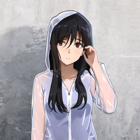 ((masterpiece)),(best quality), absurdres,sadako_yamamura,<lora:Sadakobest:0.8>,  <lora:Transparentraincoat:1>, transparent raincoat,hood up,