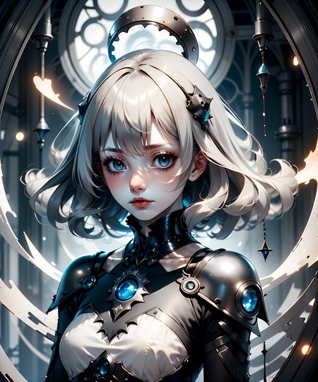 1woman, ({white|gray|black|titanium} straight hair:1.3), ((Gloomcore)), dark magical atmosphere, glowing, <lora:GoodHands-beta2:1>,  <lora:AnzhcDreamwave v3_1 watermark fix:0.8>