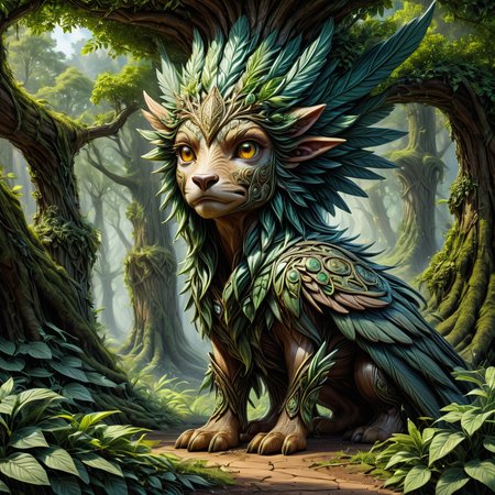 hyper detailed masterpiece, dynamic, awesome quality,LoromXL_Druidic_Naturalism,
hippogriff, female nature spirit, bark like woody skin texture, leafy viney hair and attire, serene or ethereal expression, green earthy coloration, nature infused eyes, associated trees, embodiment of the forest, carries symbols of nature, benevolent   <lora:LoromXL_Druidic_Naturalism:1>