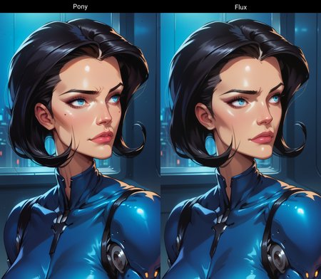 score_9, score_8_up, score_7_up, score_6_up, score_5_up, score_4_up, closeup on face , portait of face, (side view:0.5),dark blue outfit, aeon flux, black hair, blue eyes, upper body,  interior, futuristic city,shiny comic<lora:Pony\Aeon_Flux-000007.safetensors:1.0:1.0>
