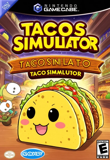 anime artwork <lora:GCNBoxArt:1> GCNBOXART, "taco simulator", title, food_focus, no_humans, . anime style, key visual, vibrant, studio anime,  highly detailed