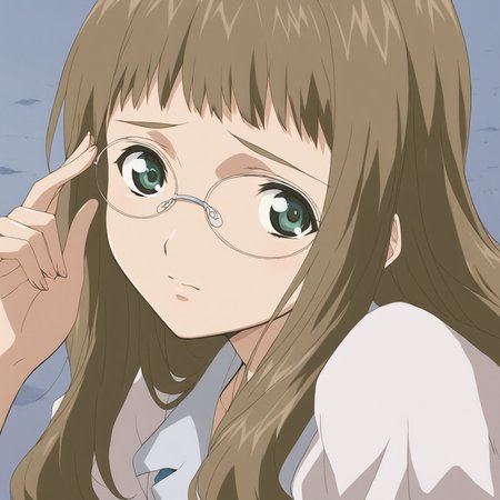masterpiece,1girl,solo,looking at viewer,upper_body,portrait,<lora:Rie_Ishida ag4o v1:1> rie_ishida, brown hair, long hair, green eyes, glasses,