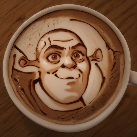 score_9,score_8_up,score_7_up,score_6_up,score_5_up,score_4_up,1 shrek,  <lora:LatteArt_XLPD:1.2> LatteArt, latte art, cup, coffee, food focus, mug, still life, lineart, shrek, proudly smiling, smooth traits, natural look,