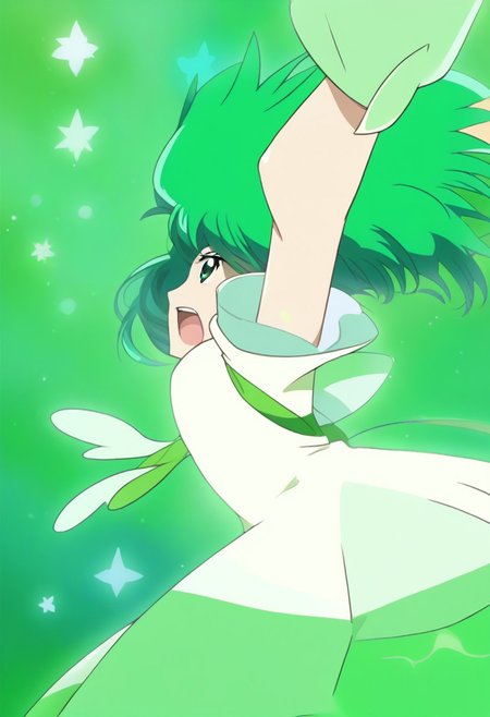 detailed background, green hair,, shiny skin,green eyes,<lora:curemint.:1>, curemint, solo,